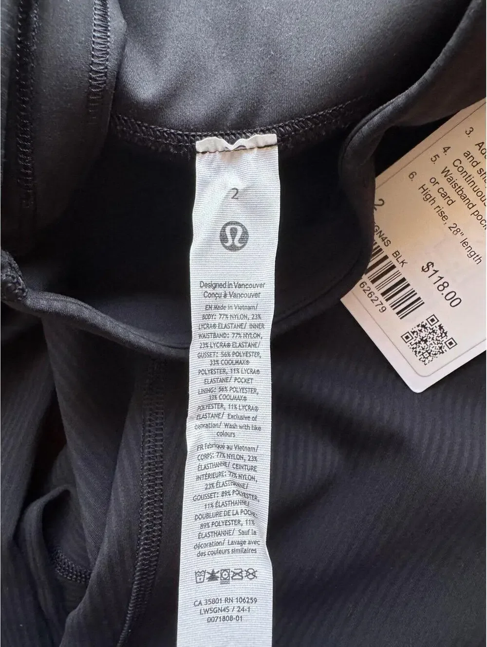 Lululemon Wunder Train Ribbed High Rise 28” Black Size 2 NWT